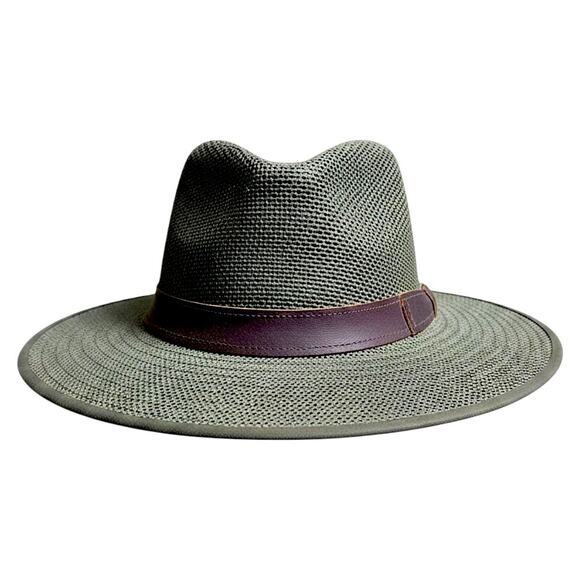 Henschel Breezer Adventurer Hat M Olive UPF 50 Wide Brim Mesh Leather NWT
